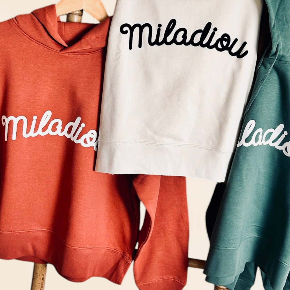 Sweat capuche crop RIOM - 100% coton biologique, "Miladiou"