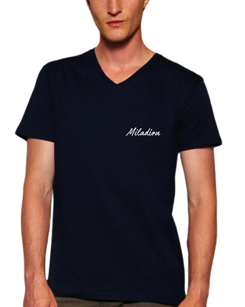 T-shirt Homme col V, ST GERMAIN - 100% coton biologique ou en conversion "Miladiou"