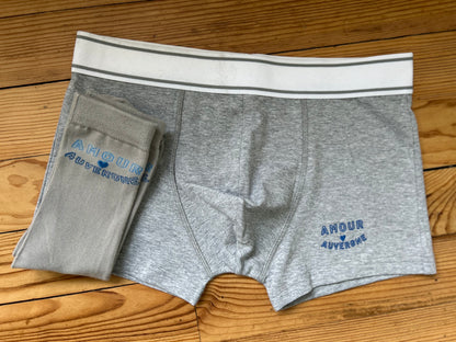 cadeau auvergnat pour lui : Boxer BRIOUDE + Chaussettes CHARROUX - gris