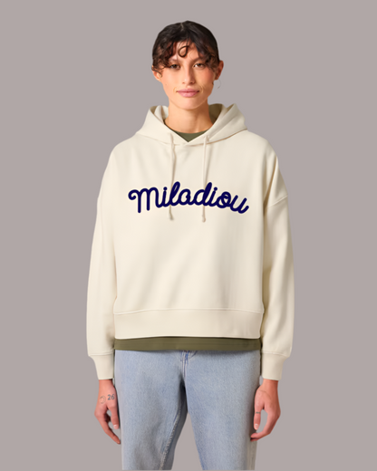 Sweat capuche crop RIOM - 100% coton biologique, "Miladiou"