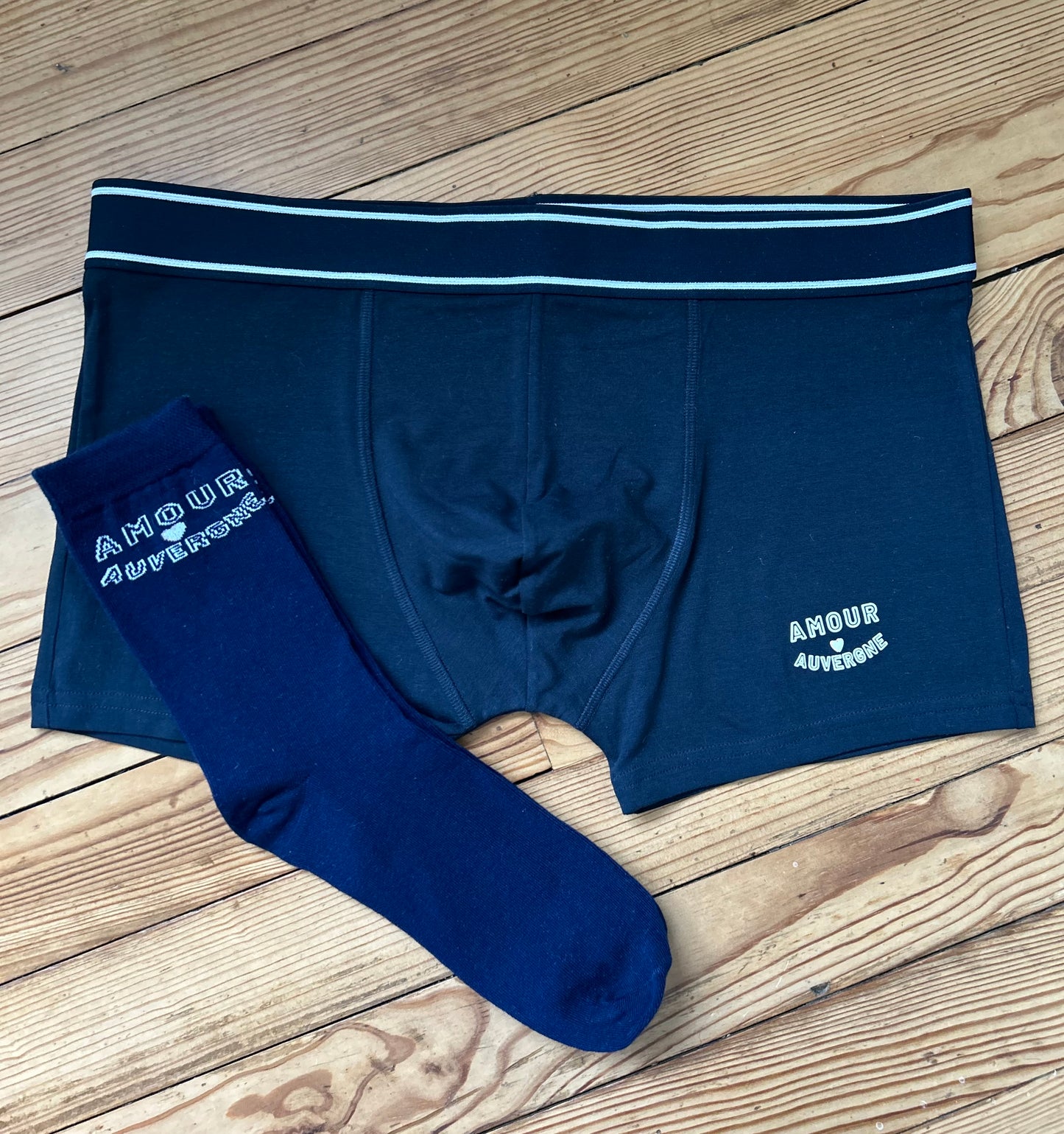 cadeau auvergnat pour lui : Boxer BRIOUDE + Chaussettes CHARROUX - Marine