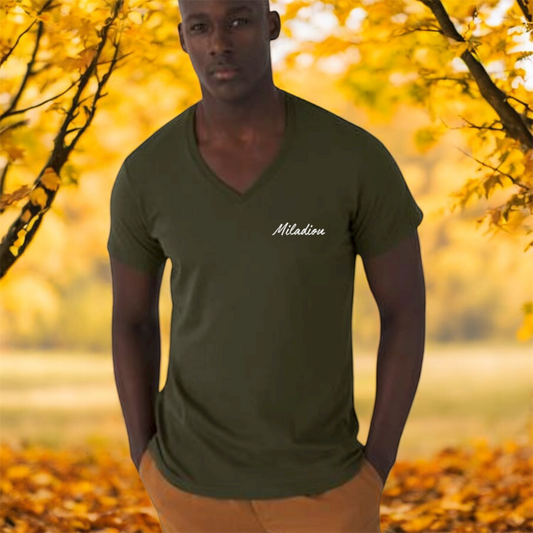 T-shirt Homme col V, ST GERMAIN - 100% coton biologique ou en conversion "Miladiou"